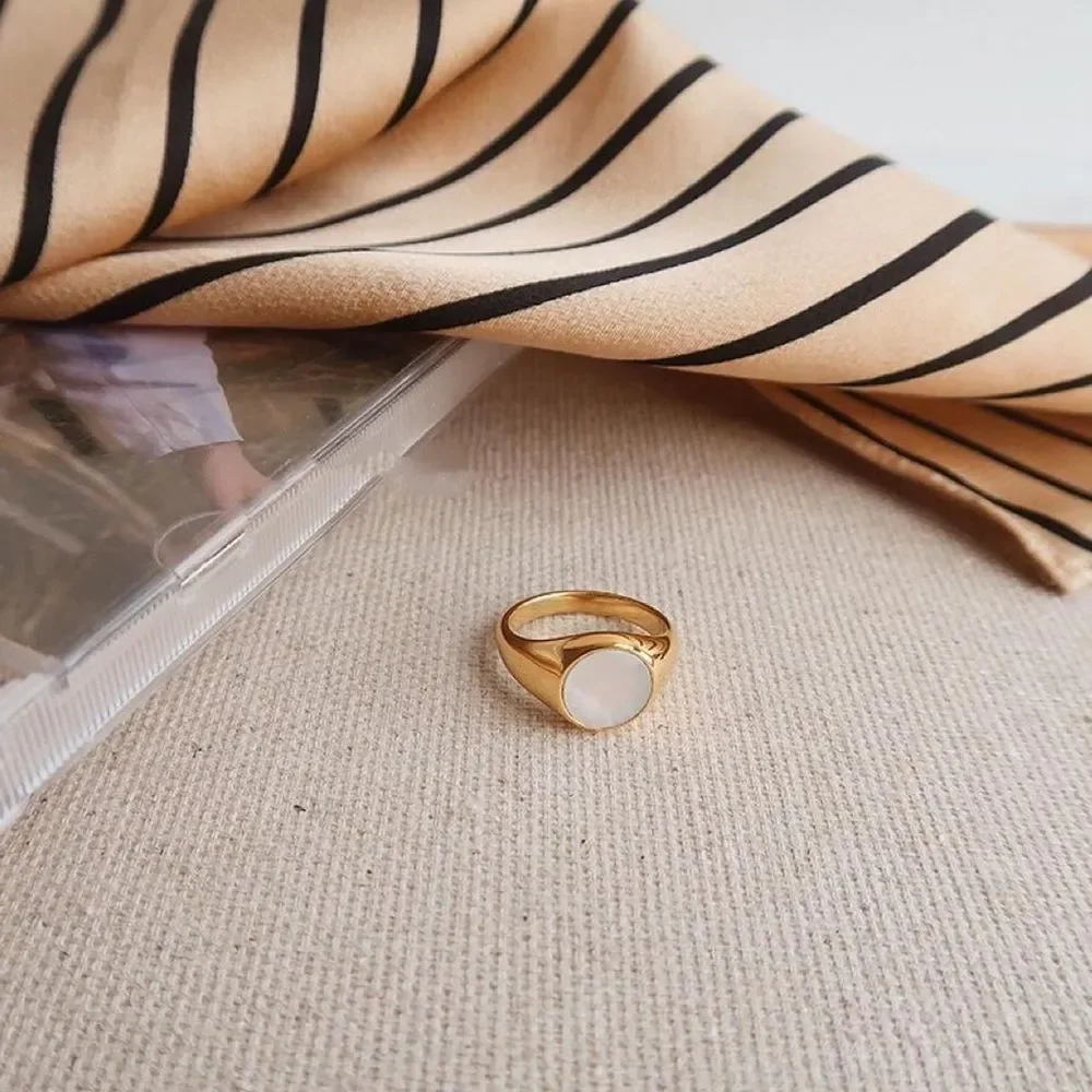 18K Gold Plated Mother of Pearl Signet Ring